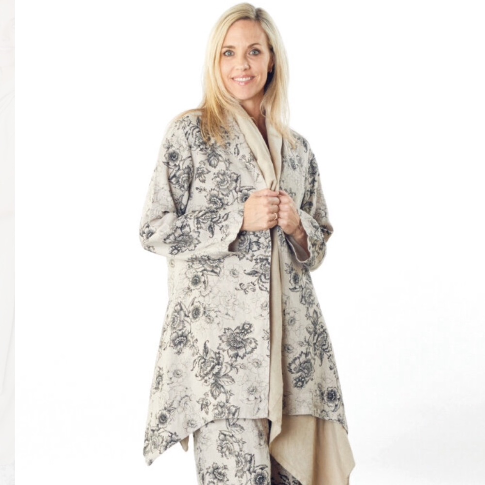 Bryn WALKER 100% floral blue linen Benedict jacket